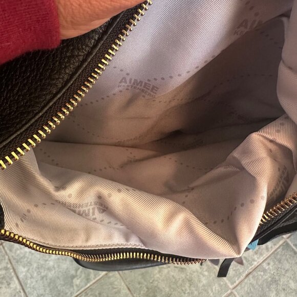 Aimee Kestenberg Black & Gold Leather Handbag With Zipper Pockets - Picture 5 of 9